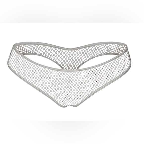 💎SWAROVSKI XSKIMS STRETCH NET SKIMPY SCOOP BRALETTE &DIPPED THONG SILVER XS NWT - Picture 4 of 6